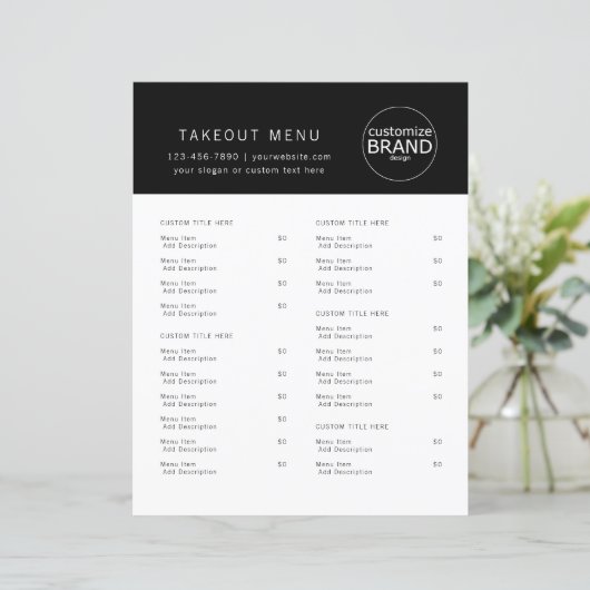 Restaurant Takout Catering Logo Black Menu (Stehend Vorderseite)