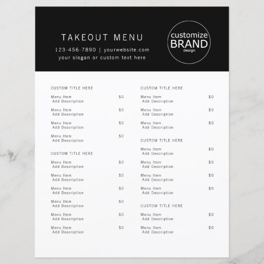Restaurant Takout Catering Logo Black Menu (Vorderseite)