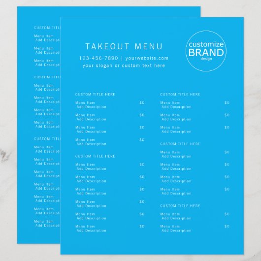Restaurant Takout Catering Ocean Blue Logo Menü (Vorne/Hinten)