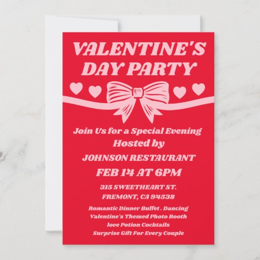 Restaurant Valentine’s Day Party Einladung (Vorderseite)