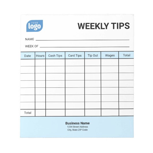Restaurant Weekly Mini Tips Tracker Notepad Notizblock (Vorderseite)