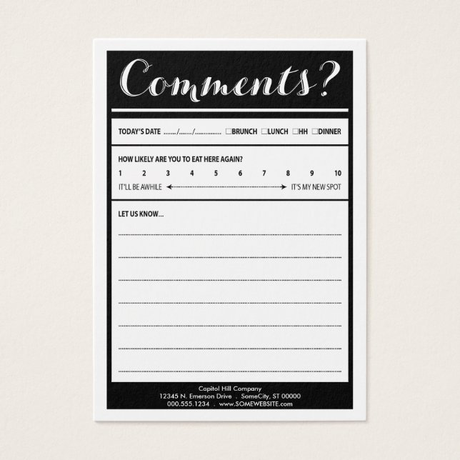 Restaurantkommentarkarte mit Logo (Vorderseite)