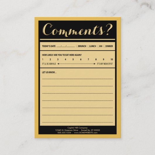Restaurantkommentarkarte Visitenkarte (Vorderseite)