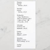 Restaurantzubehör, Frühstücksspezialitäten, Regenb Menükarte (Rückseite)