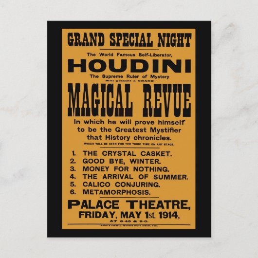 Restauriert 1914 Harry Houdini gelbe Plakatwand Postkarte (Vorderseite)