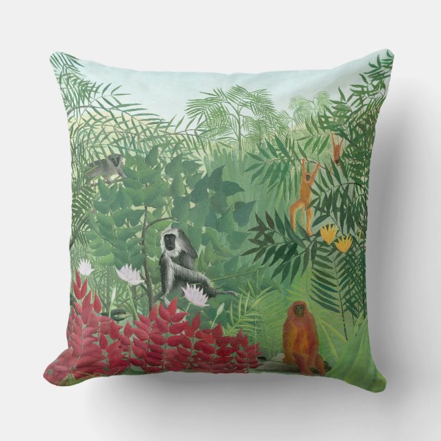 Restaurierte Farbe Henri Rousseau Monkey Jungle Ar Kissen (Vorderseite)