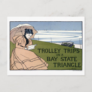 Restauriertes Vintage-Plakat der Boston Trolley Postkarte