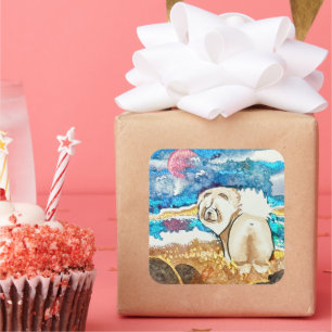 RESTING BEACH FACE Creme Quadratischer Aufkleber