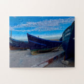 Resting Blue Boats on Essaouira Shore Puzzle (Horizontal)
