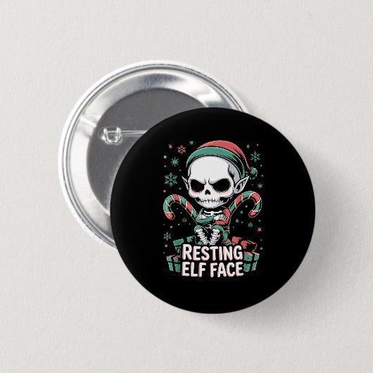 Resting Elf Face Funny Christmas Cute Creepy Women Button (Vorne & Hinten)