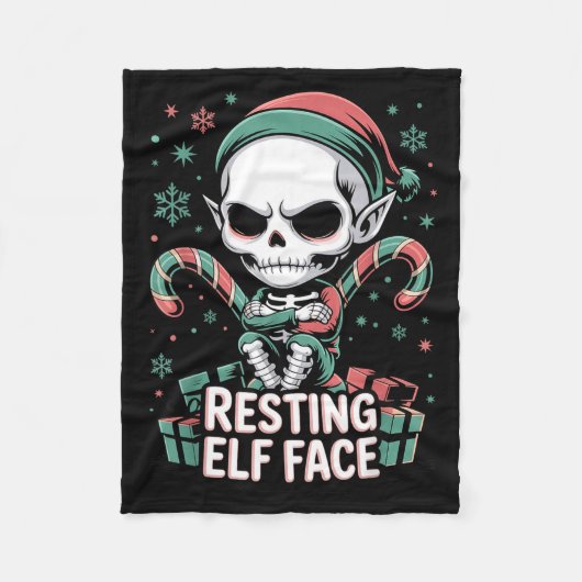 Resting Elf Face Funny Christmas Cute Creepy Women Fleecedecke (Vorderseite)