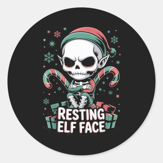Resting Elf Face Funny Christmas Cute Creepy Women Runder Aufkleber (Vorderseite)