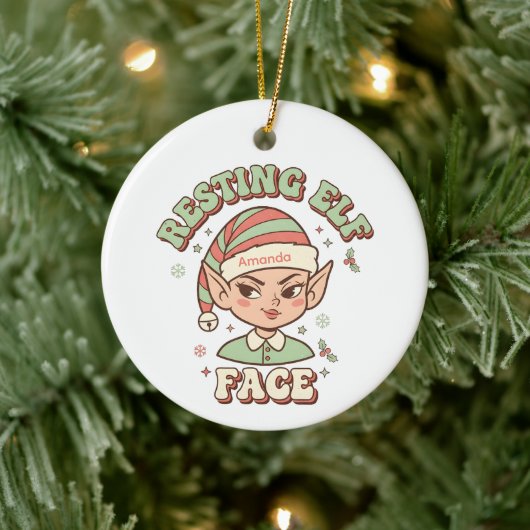Resting Elf Face Funny Christmas Ornament (Baum)