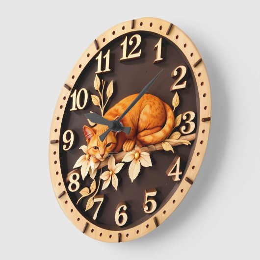 Resting Tabby Cat Flower Große Wanduhr (Winkel)