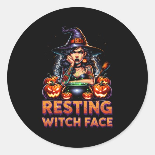 Resting Witch Face Funny Sarcastic Halloween Rude  Runder Aufkleber (Vorderseite)