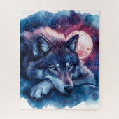 Resting Wolf Under the Cosmic Moon Puzzle (Vertikal)