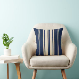 Restoration Elfenbein Navy Blau Vintage Webemuster Kissen