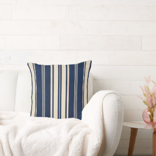 Restoration Elfenbein Navy Blau Vintage Webemuster Kissen