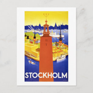 Restoriertes Vintage-Reiseposter aus Stockholm Postkarte