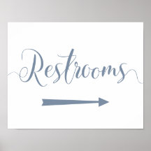 Restrooms Right Arrow Sign Dusty Blue Wedding