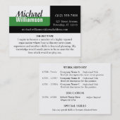 RESUME-Karten mit Schwarz-weißer und grüner Ecke Visitenkarte (Vorne/Hinten)