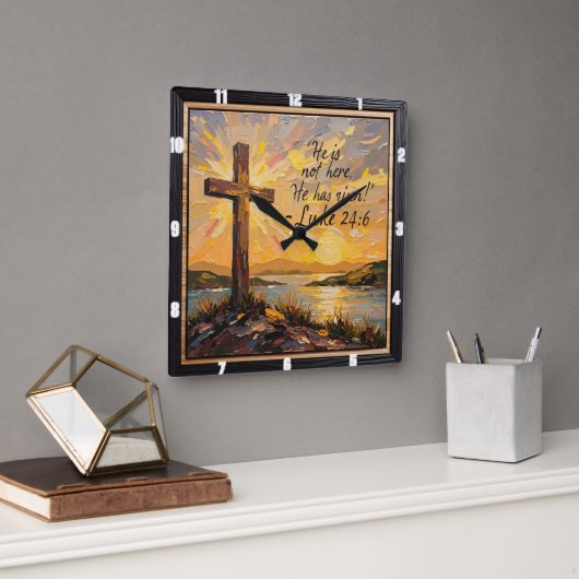 Resurrection's Light: Luke 24:6 Quadratische Wanduhr (Büro)