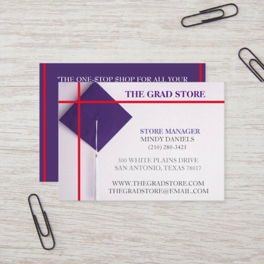 Retailer Red & Lila Graduation Cap Visitenkarte (Vorderseite/Rückseite Beispiel)