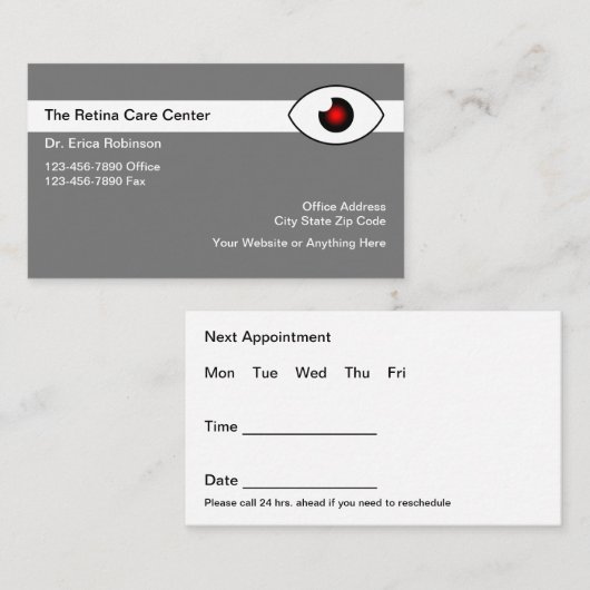 Retina Eye Care Specialist Ernennung Visitenkarte (Vorne/Hinten)