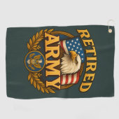 Retired ARMY Design with flag & eagle Golfhandtuch (Horizontal)