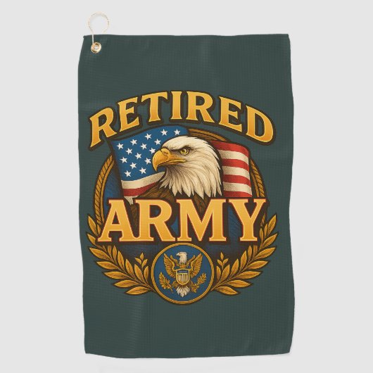 Retired ARMY Design with flag & eagle Golfhandtuch (Vorderseite)