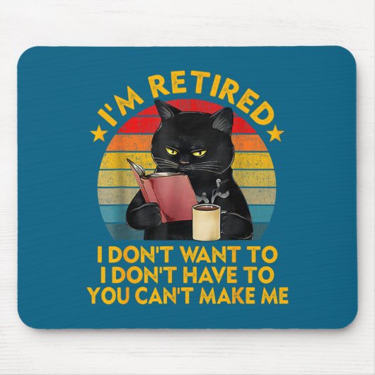 Retired Black Cat Coffee Funny Retirement 2026 Wom Mousepad (Vorne)