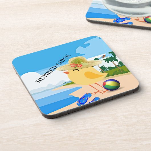 RETIRED CHICK: Küken am Strand Getränkeuntersetzer (Linke Seite)