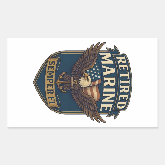 Retired Semper Fi Marine over eagle & flag Rechteckiger Aufkleber (Vorderseite)