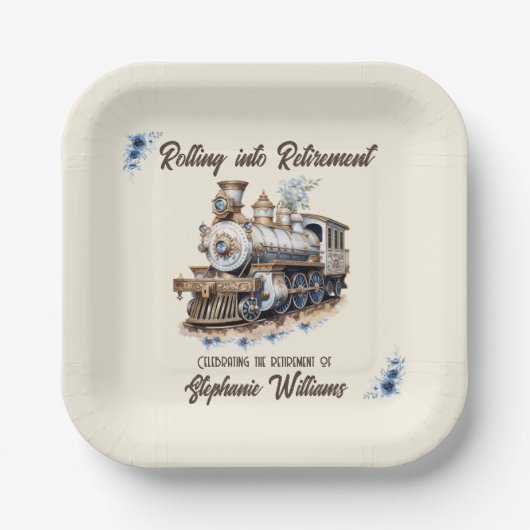 Retired Travel Theme Rolling into Retirement Train Pappteller (Vorderseite)