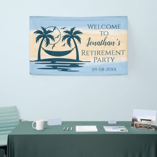 Retirement Beach Palm Trees Hammock Party Empfang Banner (Messeveranstaltung)