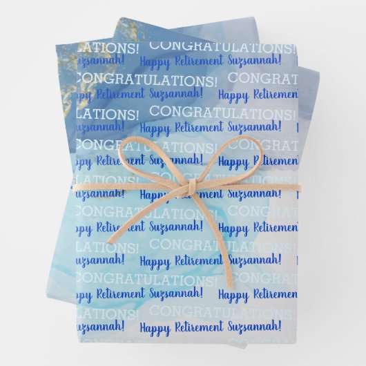 Retirement Blue Gold Geode Wasserfarbe Custom Geschenkpapier Set (Beispiel)