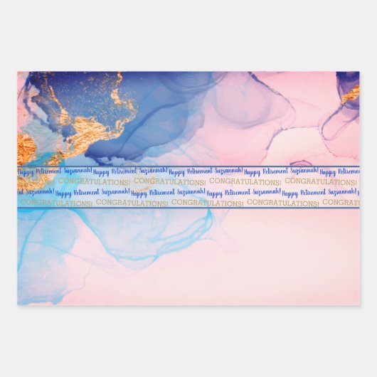 Retirement Blue Gold Geode Wasserfarbe Custom Geschenkpapier Set (Vorderseite 2)