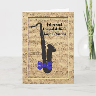 Retirement Card for Musician Notes and Sax Karte