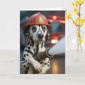 Retirement Dalmatian Dog Holding a Fire Hose Karte (Gelbe Blume)