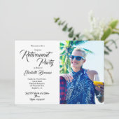 Retirement Foto Beach Moderne stilvolle Typografie Einladung (Stehend Vorderseite)