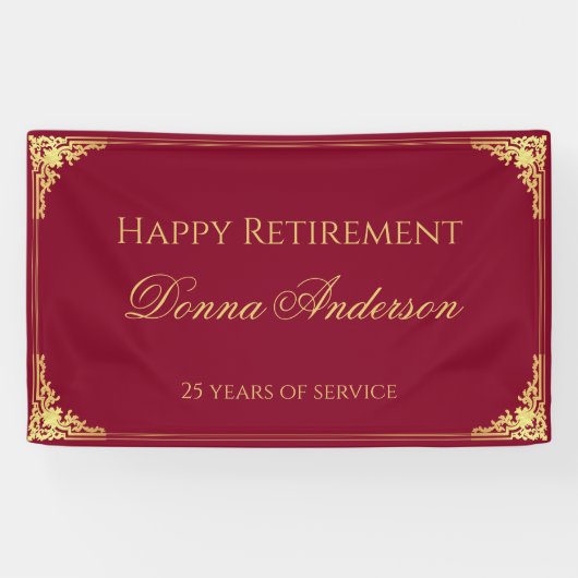 Retirement Gold Script Elegant Vintage Burgundy Banner (Horizontal)