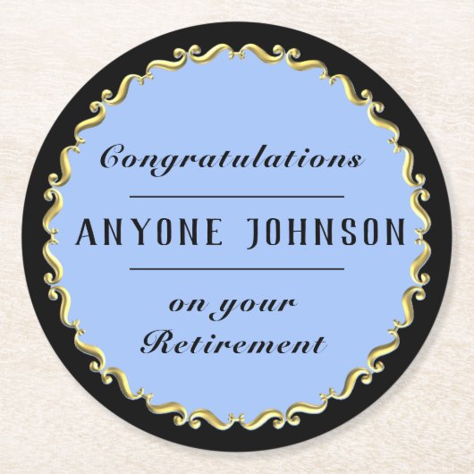 Retirement Gold-scroll Design personalize Runder Pappuntersetzer (Vorderseite)