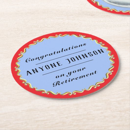 Retirement Gold-scroll Design personalize Runder Pappuntersetzer (Angewinkelt)