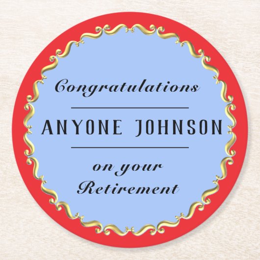 Retirement Gold-scroll Design personalize Runder Pappuntersetzer (Vorderseite)