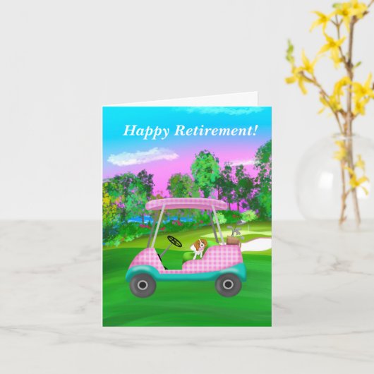 Retirement Golf Cavalier King Charles Spaniel Karte (Gelbe Blume)