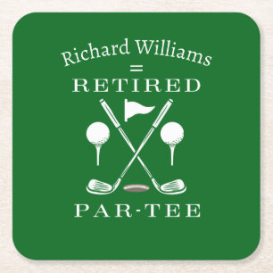 Retirement Golf Modernes Emblem Golf Clubs müde Rechteckiger Pappuntersetzer