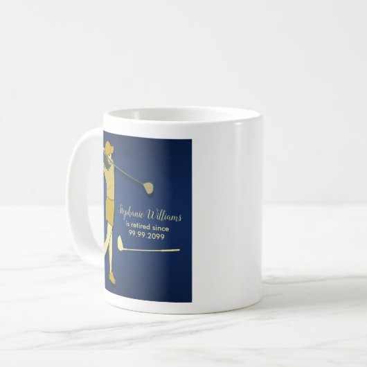 Retirement Golf Party Classic Blue Golden Woman Kaffeetasse (Vorderseite Links)