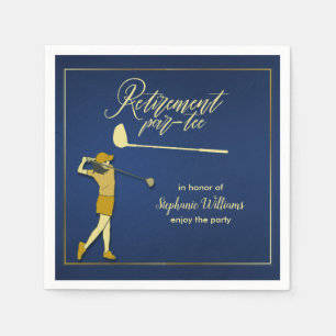 Retirement Golf Party Classic Blue Golden Woman Serviette