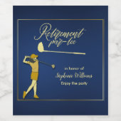 Retirement Golf Party Classic Blue Golden Woman Weinetikett (Einzelnes Label)