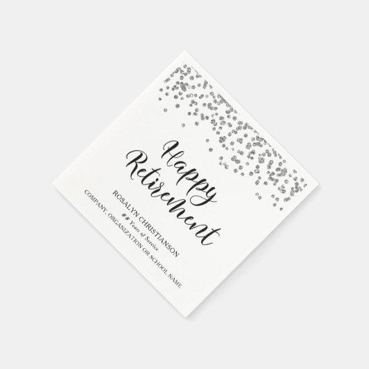 RETIREMENT Handgeschriebenes Skript Silver Confett Serviette (Ecke)